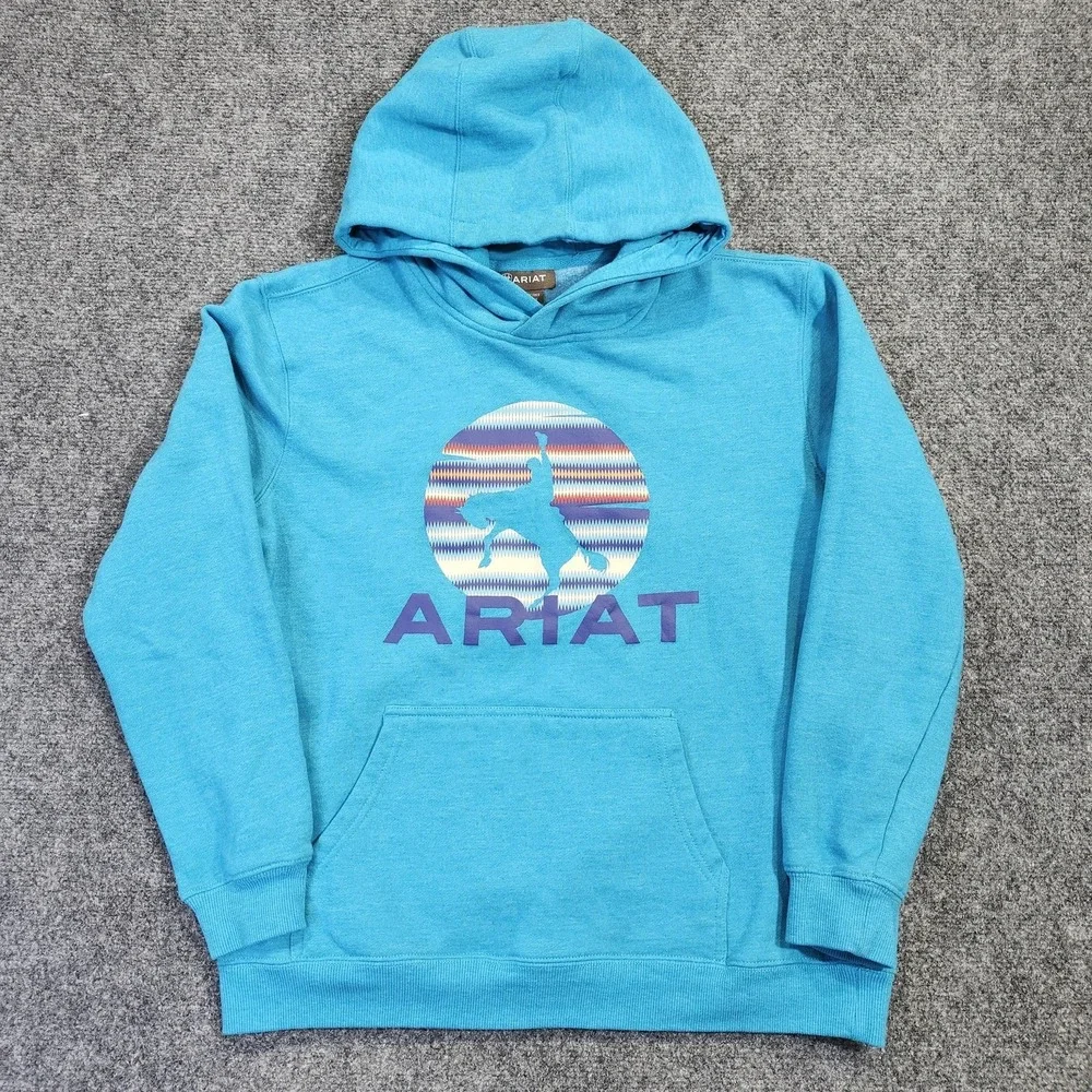 Ariat Hoodie Boys 18 Blue Pullover Western Graphic Kangaroo Pocket Sweatshirt